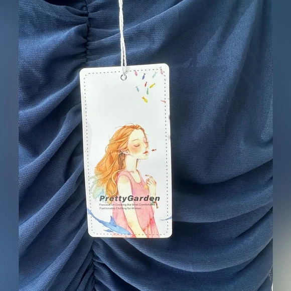 NWT - Navy Ruched Body con Tank/Off Shoulder Stretchy Dress - Large - Picture 9 of 10